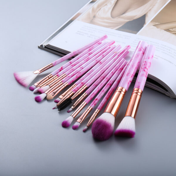 15 Marbled Design Makeup Brushes Set - Image 4