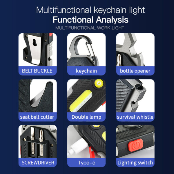 Multifunctional Charging Emergency Light Convenient Keychain Work Light COB High Brightness Maintenance Light Outdoor Camping LED Light - Image 3